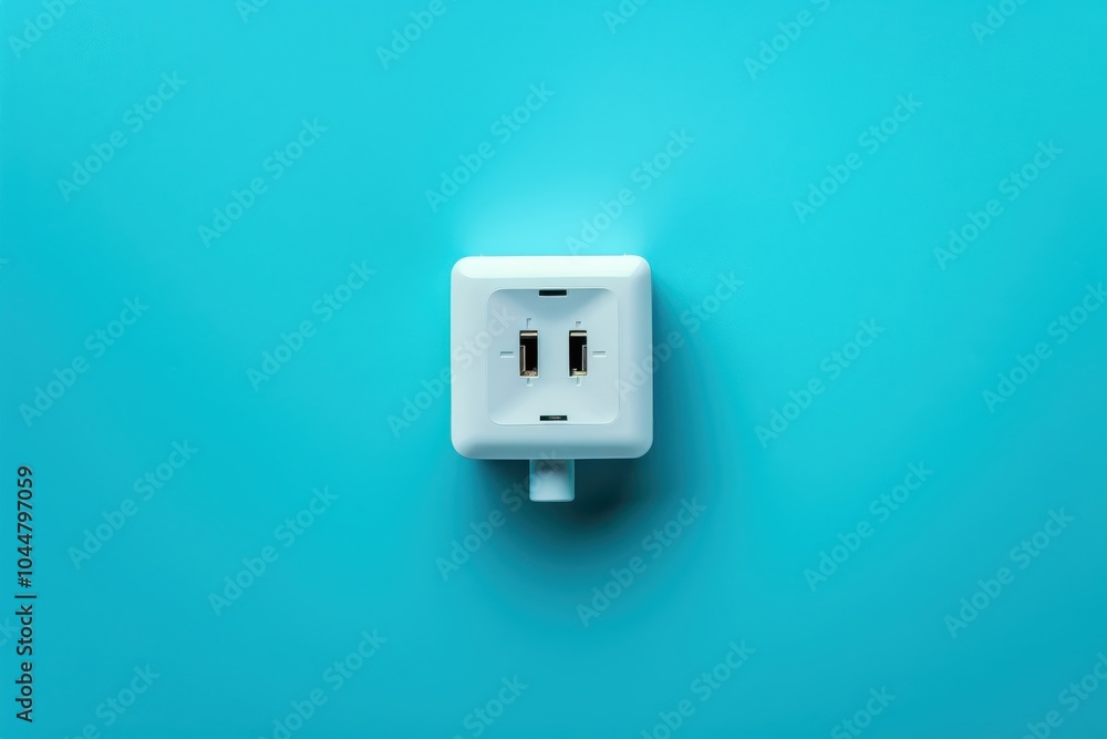 Modern USB wall outlet on a bright blue wall in a contemporary interior setting Modern USB wall outlet on a bright blue wall in a contemporary interior setting
