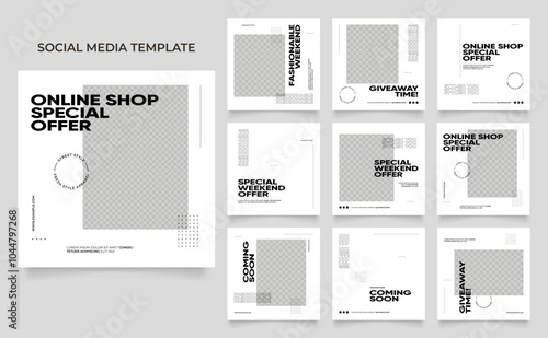 social media template banner fashion sale promotion. fully editable instagram and facebook square post frame puzzle trendy sale poster. black friday white color vector background