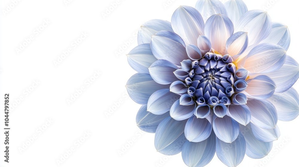 Blue Dahlia flower close-up, isolated on a white background with clipping path, perfect for nature-themed advertisements, sharp and vibrant image Blue Dahlia flower close-up, isolated on a white background with clipping path, perfect for nature-themed advertisements, sharp and vibrant image