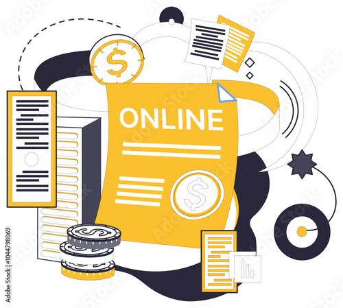 Online loan vector illustration. E commerce is offspring union between technology and artistry online loans Business transactions become seamless dance when orchestrated by rhythm online loans