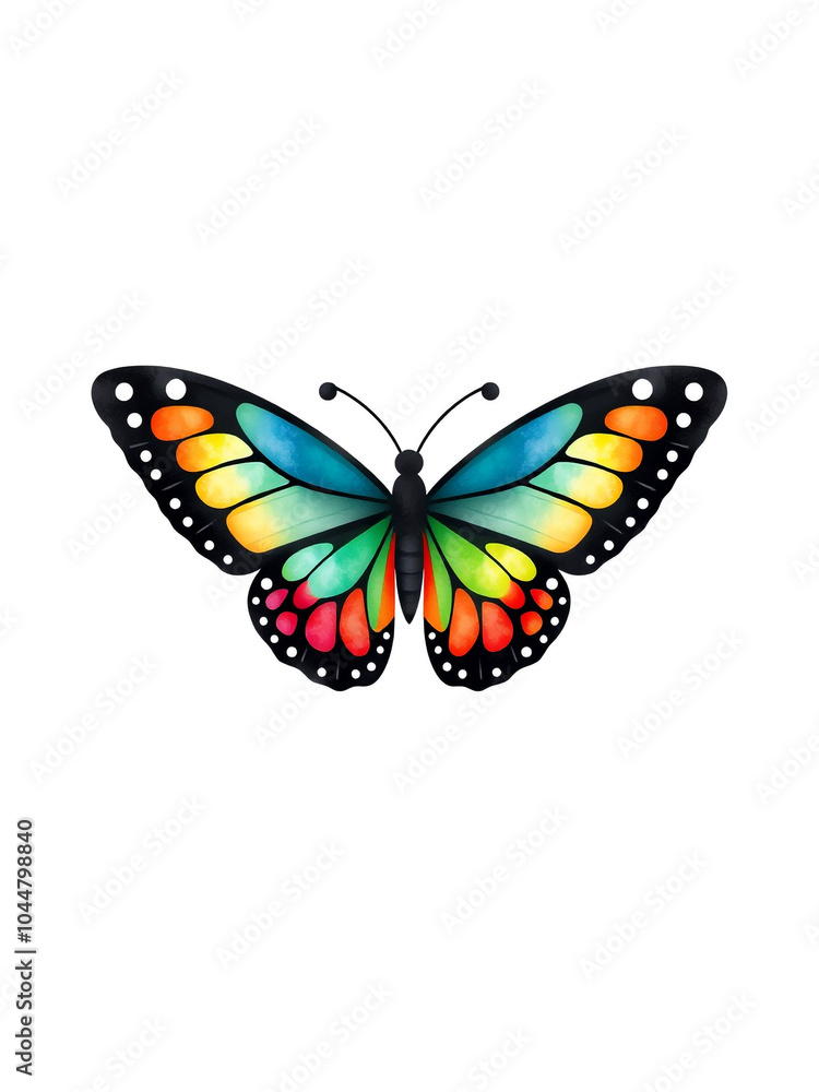 Colorful Butterfly Isolated on White Background with Detailed Wings Colorful Butterfly Isolated on White Background with Detailed Wings
