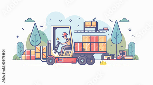 Efficient logistics and delivery are showcased in this vibrant illustration of forklift transporting boxes in warehouse setting. scene captures essence of modern business operations