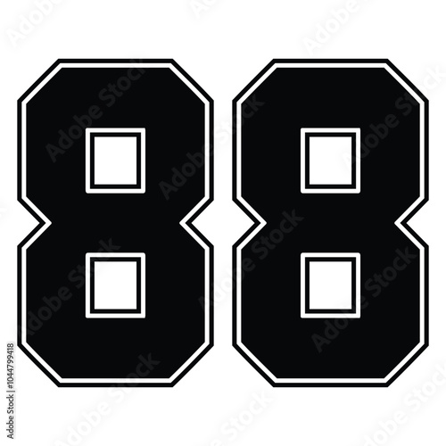 88 Classic Vintage Sport Jersey / Uniform numbers in black with a black outside contour line number on white background for American football, Baseball and Basketball or soccer