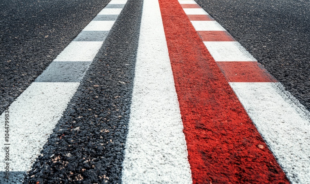 Fototapeta premium Asphalt road with red and white stripes.