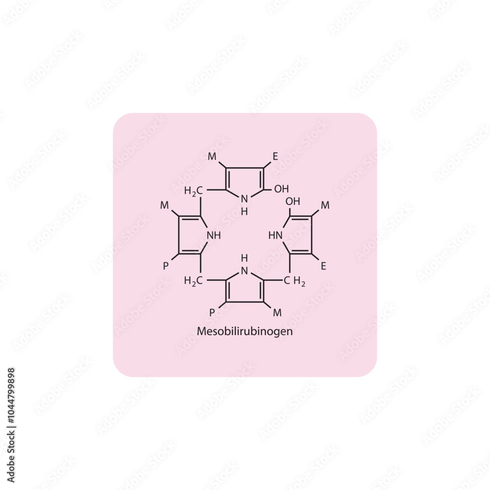 Obraz premium Mesobilirubinogen skeletal structure diagram.Bile pigment compound molecule scientific illustration.