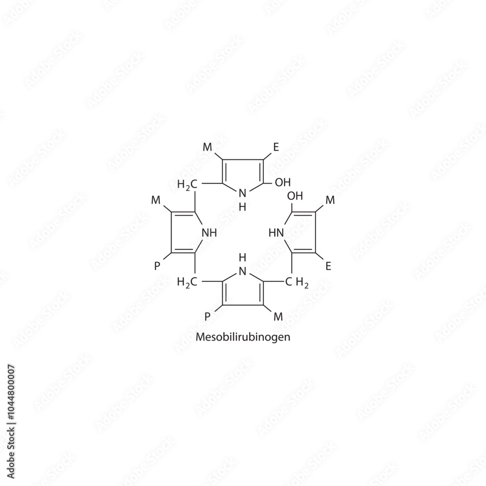 Obraz premium Mesobilirubinogen skeletal structure diagram.Bile pigment compound molecule scientific illustration.