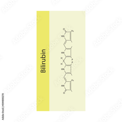 Bilirubin skeletal structure diagram.Bile pigment compound molecule scientific illustration.