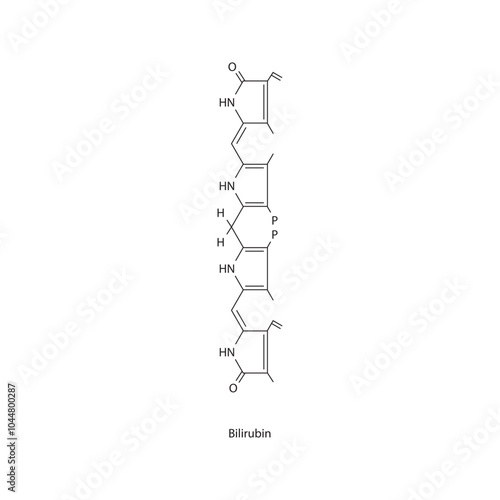 Bilirubin skeletal structure diagram.Bile pigment compound molecule scientific illustration.