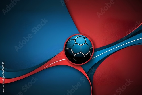 dynamic sports background featuring a handball with curved red and blue lines on a modern abstract design