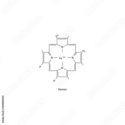 Hemin skeletal structure diagram.Bile pigment compound molecule scientific illustration.