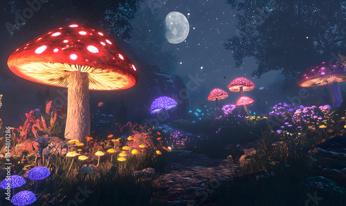 Dreamlike Landscapes and Mystical Gardens with Vibrant Flowers and Glowing Nature