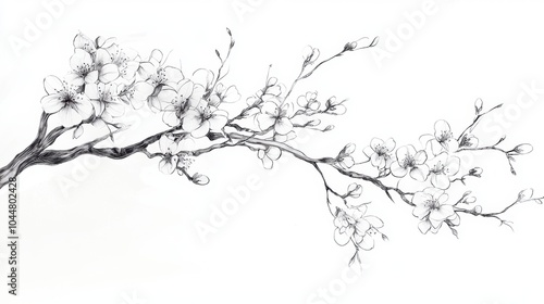 Simple Line Art of Cherry Blossom Branch
