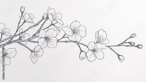 Simple Line Art of Cherry Blossom Branches