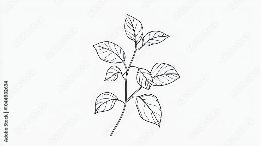 Minimalistic Outline of a Sprig with Leaves Minimalistic Outline of a Sprig with Leaves