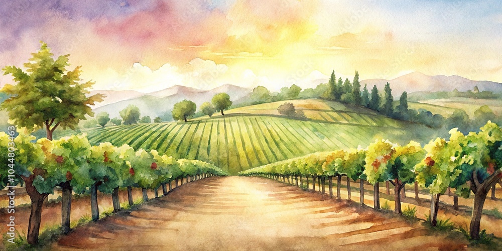 Fototapeta premium Vibrant watercolor background of vineyards close-up