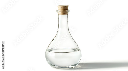 White vinegar stored in a glass bottle isolated on white