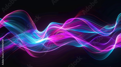 Abstract Neon Waves in Pink and Blue Hues on a Black Background