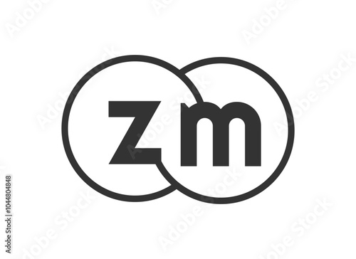 ZM business company emblem with outline rounds and letters z m. Logo template of two merged circles for brand identity, logotype. Vector Infinity symbol