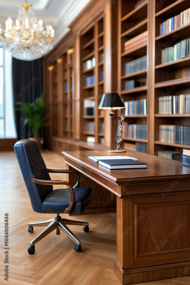 Elegant workspace a stylish study with classic decor and modern comfort Elegant workspace a stylish study with classic decor and modern comfort