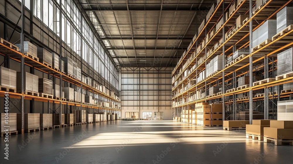 Warehouse with large windows, natural light, modern and efficient interior. Warehouse with large windows, natural light, modern and efficient interior.