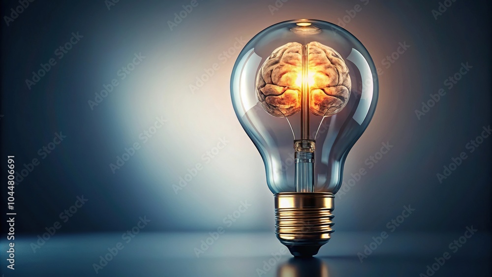Silhouette brain inside a light bulb shining bright illuminating the mind