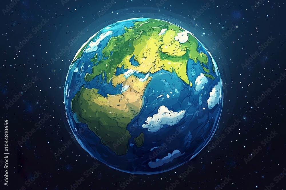 Cartoon Earth Illustration with Thick Outlines and Soft Gradients for Educational and Creative Projects Cartoon Earth Illustration with Thick Outlines and Soft Gradients for Educational and Creative Projects