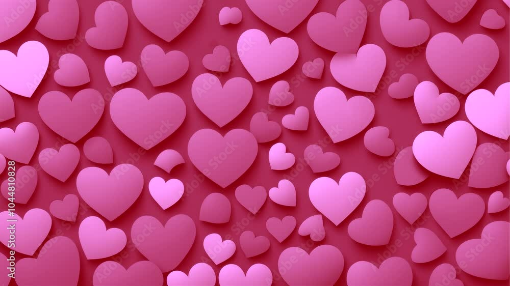 Stop motion loop cartoon animation, background with pink hearts in different sizes, abstract romantic valentine's day background Stop motion loop cartoon animation, background with pink hearts in different sizes, abstract romantic valentine's day background