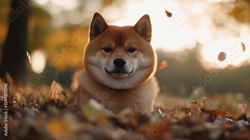 黄金色の紅葉に囲まれた柴犬と過ごす秋の静けさ