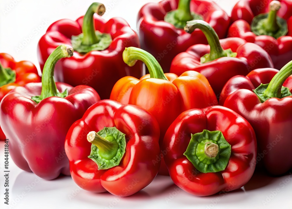 Fresh Whole and Sliced Red Bell Peppers on White Background - Vibrant and Healthy Vegetables, Culinary Ingredients, Cooking, Nutrition, Fresh Produce, Food Photography Fresh Whole and Sliced Red Bell Peppers on White Background - Vibrant and Healthy Vegetables, Culinary Ingredients, Cooking, Nutrition, Fresh Produce, Food Photography