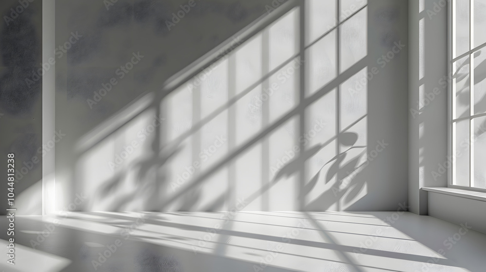 Obraz premium Gray background for product presentation with shadow and light from windows