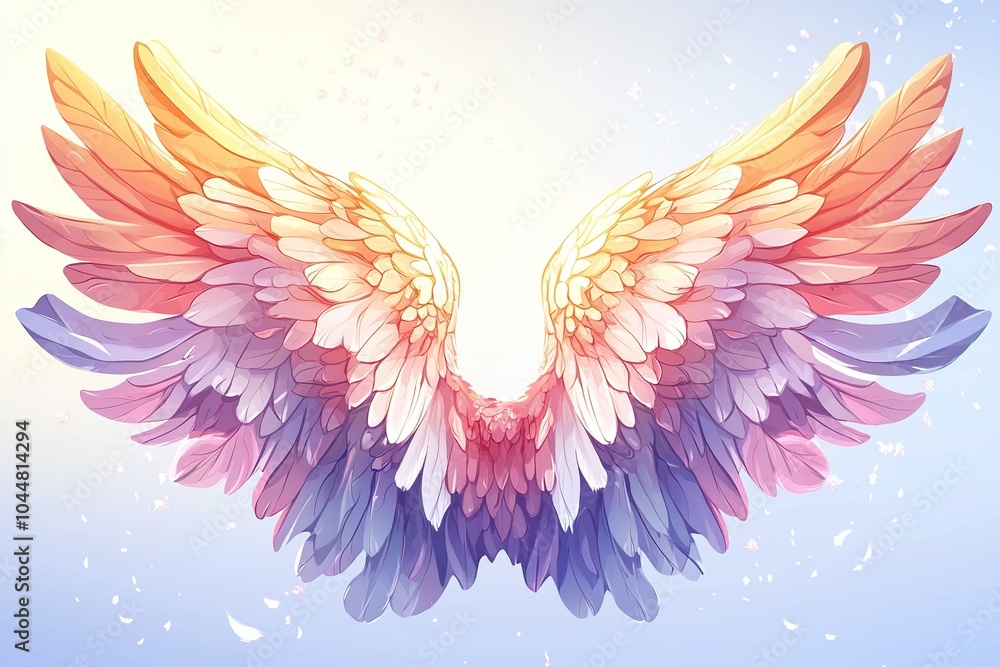 Fototapeta premium Playful Angel Wings with Animated Feathers and Gentle Curves