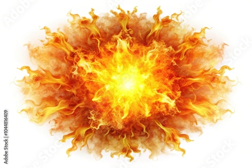 Silhouette of a radiant flame explosion on a white background