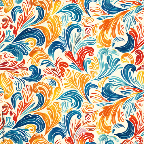 colorfull vintage line doodle seamless pattern