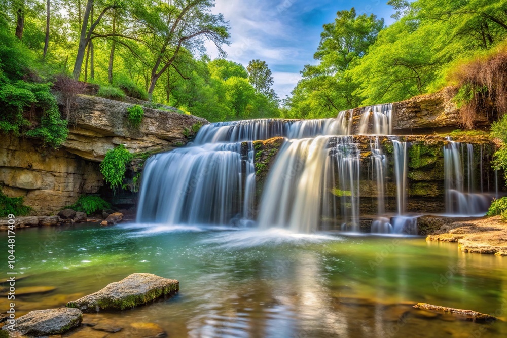 Fototapeta premium Silhouette of a waterfall at Chickasaw National Recreation Area