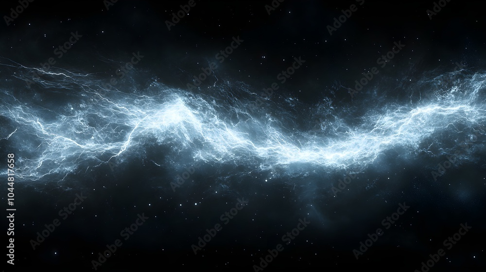 Fototapeta premium Abstract energy of lightning bolt in close-up, dark background with intense flash, minimalist yet powerful, banner layout for thunderstorm themes