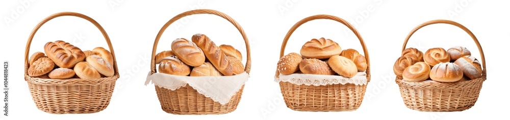 set of breads on basket isolated on transparent background set of breads on basket isolated on transparent background