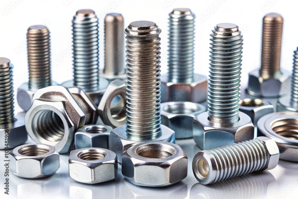High-Quality Hexagon Bolts and Nuts Isolated on White Background for Industrial Applications, Mechanical Engineering, and Hardware Supply High-Quality Hexagon Bolts and Nuts Isolated on White Background for Industrial Applications, Mechanical Engineering, and Hardware Supply