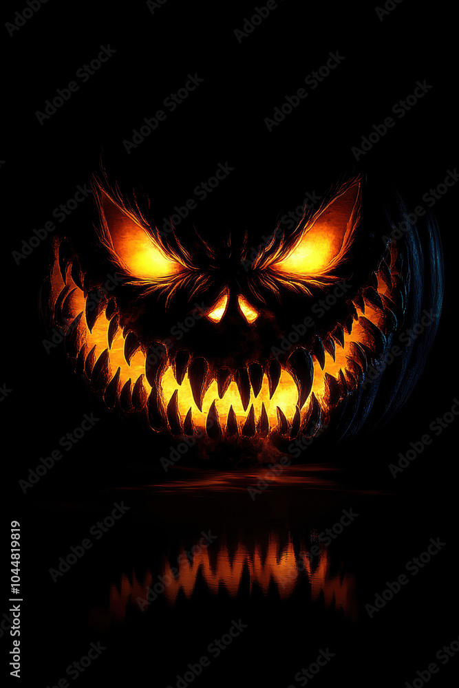 Glowing Jack-o'-Lantern Face on Black Background Glowing Jack-o'-Lantern Face on Black Background