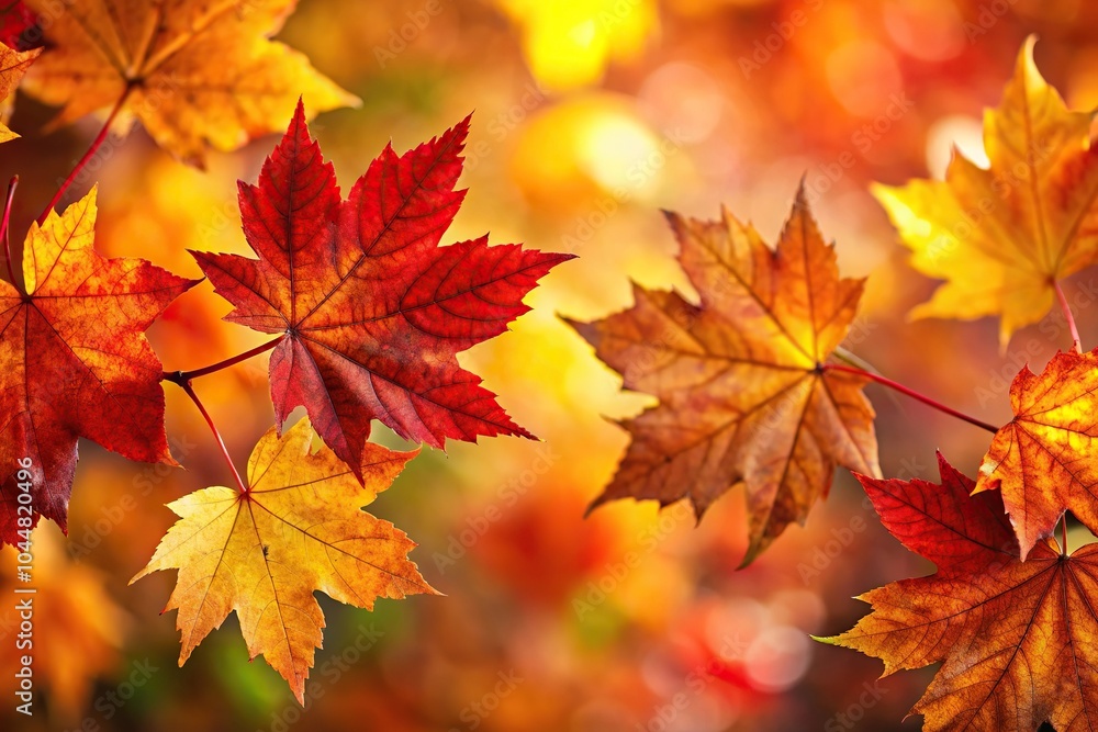 Vivid autumn leaves in red, yellow, and brown on blurred background Vivid autumn leaves in red, yellow, and brown on blurred background