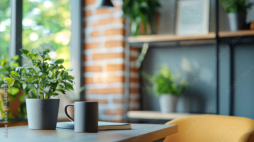 A serene workspace embracing nature the perfect blend of comfort and inspiration with greenery and minimalist design A serene workspace embracing nature the perfect blend of comfort and inspiration with greenery and minimalist design