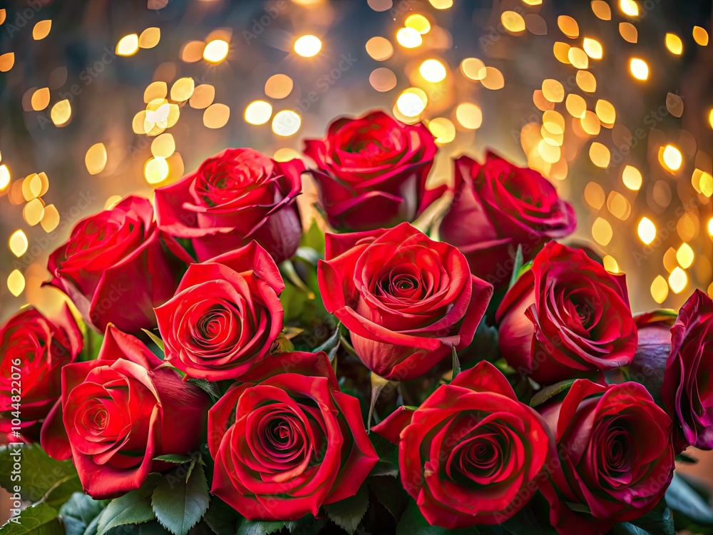 Romantic Red Roses Bouquet for Valentine's Day Gift with Bokeh Effect, Petals, Love, Floral Arrangement, Heartfelt Surprise, Beautiful Flowers, Special Occasion, Gift for Loved One Romantic Red Roses Bouquet for Valentine's Day Gift with Bokeh Effect, Petals, Love, Floral Arrangement, Heartfelt Surprise, Beautiful Flowers, Special Occasion, Gift for Loved One