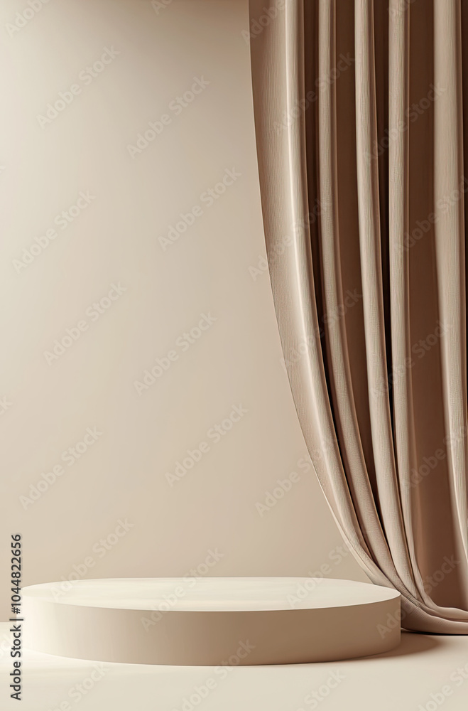 Warm and Inviting 3D Rendered Podium with Light Taupe Curtains for a Cozy Feel Warm and Inviting 3D Rendered Podium with Light Taupe Curtains for a Cozy Feel