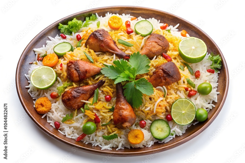 Biryani with fried chicken leg pieces Biryani with fried chicken leg pieces