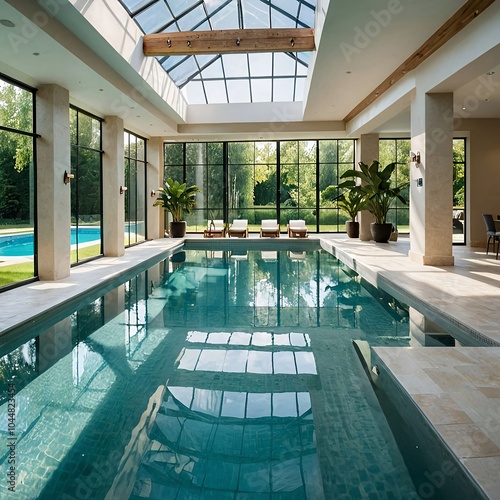 Indoor swimming pool.  This is AI generated, property release is not required.
