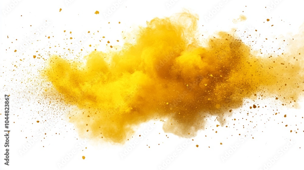 Obraz premium Abstract Yellow Powder Explosion Cloud on White Background