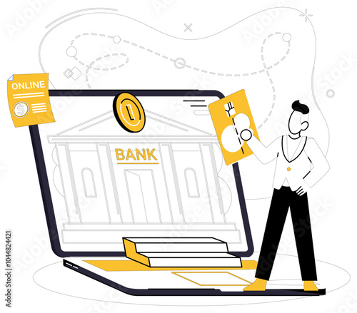Online loan vector illustration. Economic prosperity takes flight on wings online loans, soaring high in digital sky Success is harvest reaped from fields financial investment and online loans