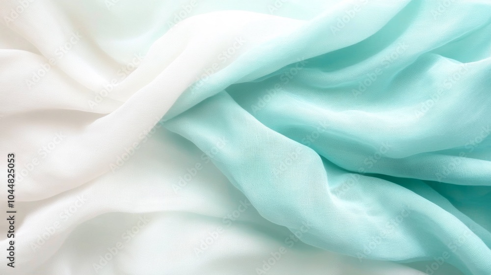 Obraz premium Abstract Background with White and Mint Green Fabric Drapes