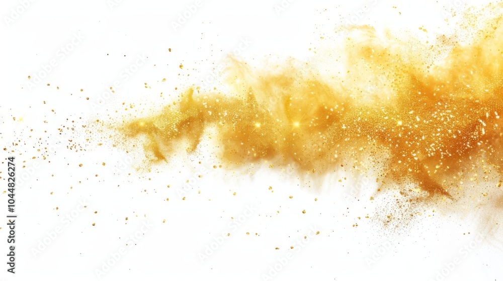 Golden sand explosion isolated on white background. Flying sandy powder wave splash. Golden sand explosion isolated on white background. Flying sandy powder wave splash.