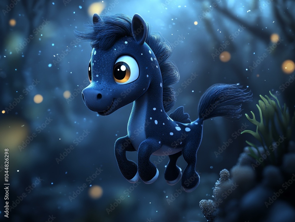 Cute Pony in Magical Forest, Nighttime Illumination Cute Pony in Magical Forest, Nighttime Illumination