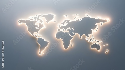 Fototapeta Naklejka Na Ścianę i Meble -  A glowing outline of the world map on a grey background.